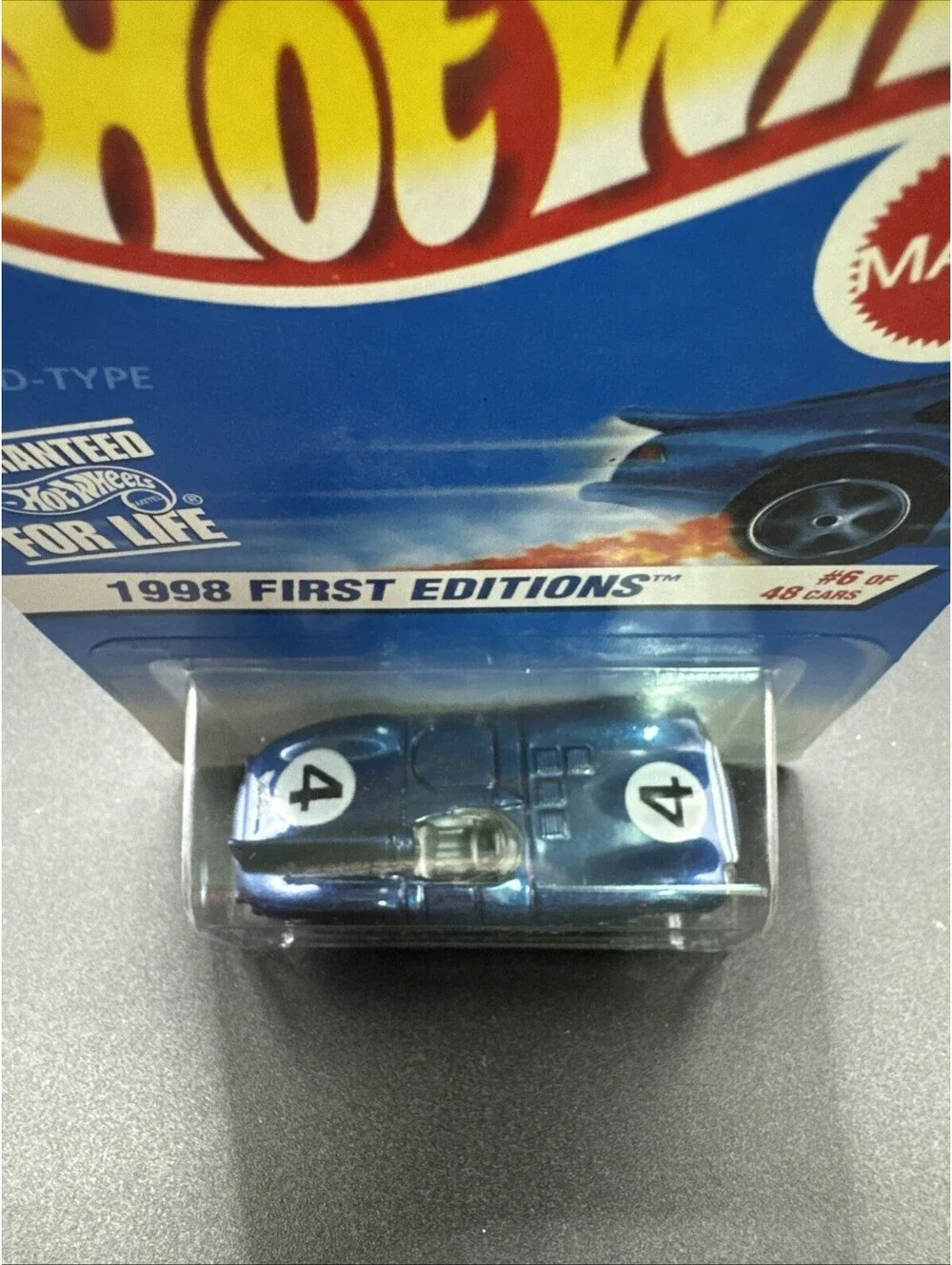 1998 Vintage Hot Wheels #638 First Editions 6/48 JAGUAR D-TYPE Blue w/5Sp Malay